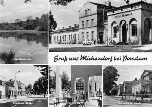 Ansichtskarte, Michendorf Kr. Potsdam, fünf Abb., u.a. Bahnhof, 1974