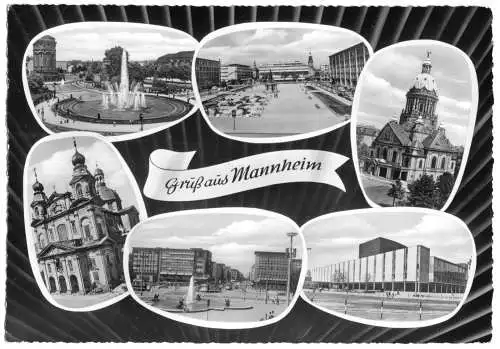 Ansichtskarte, Mannheim, sechs Abb., gestaltet, 1958