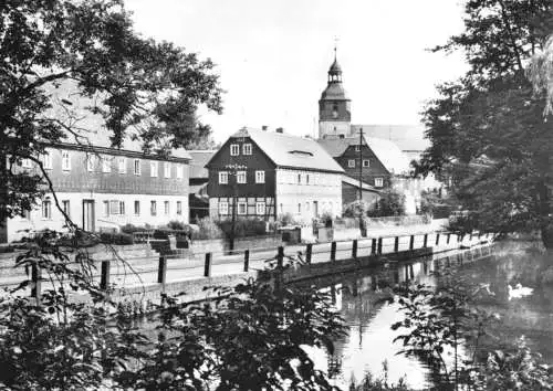 Ansichtskarte, Steinigtwolmsdorf, Teilansicht mit Kirche, 1965