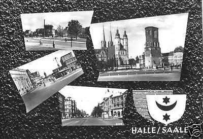 Ansichtskarte, Halle Saale, vier Straßenpartien, 1960