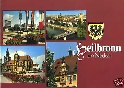Ansichtskarte, Heilbronn am Neckar, vier Abb., Wappen, ca. 1982
