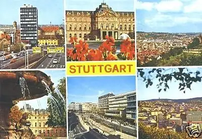 Ansichtskarte, Stuttgart, sechs Abb., ca. 1970