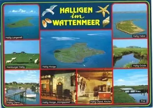 Ansichtskarte, Halligen im Wattenmeer, neun Abb., 1997
