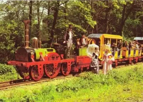 Ansichtskarte, Görlitz, Oldtimer-Pioniereisenbahn, belebt, 1989
