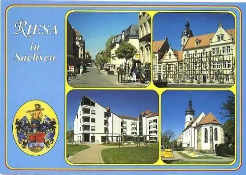 Ansichtskarte, Riesa, 4 Abb., u.a. Altersheim "A. Schweitzer"