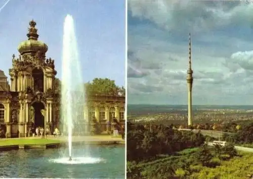 AK, Dresden, zwei Abb., Zwingerund Fernsehturm, 1977