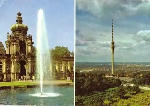 Ansichtskarte, Dresden, zwei Abb., Zwingerund Fernsehturm, 1977