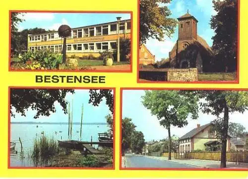 Ansichtskarte, Bestensee., 4 Abb., u.a. "Rudi Arnstadt-Oberschule"