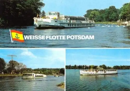 Ansichtskarte, Potsdam, Weiße Flotte Potsdam, drei Abb., Fahrgastschiffe, 1984