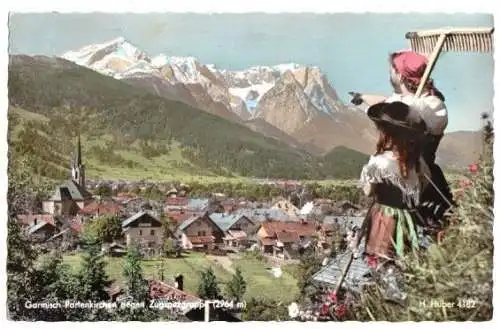 AK, Garmisch-Partenkirchen, Übersicht, Zugspitze, 1960