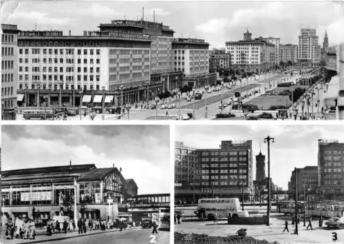 Ansichtskarte, Berlin, drei Abb. u.a. Stalinallee, 1960