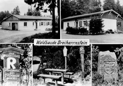Ansichtskarte, Waldbaude Dreiherrenstein, fünf Abb., um 1988