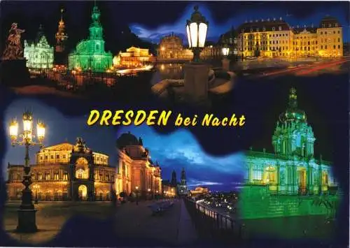 AK, Dresden bei Nacht, sechs Nachtansichten, um 2000