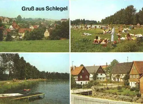 Ansichtskarte, Schlegel Kr. Zittau, 4 Abb., u.a. Teilansicht, 1987