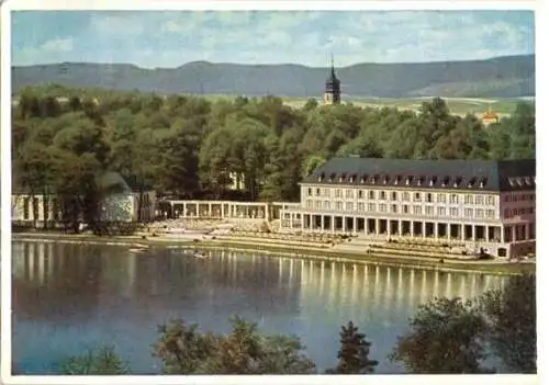 AK, Bad Salzungen, Kurhäuser, Burgsee, Farbdruck, 1956