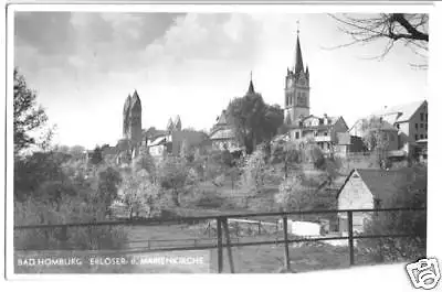 AK, Bad Homburg, Teilansicht mit Kirchen, Echtf., 1952
