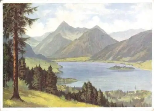 AK, Am Schliersee, Bayer. Alpen, Künstlerkarte, um 1954