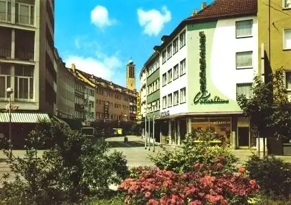 Ansichtskarte, Solingen, Hauptstrasse mit Geschäften, ca. 1982