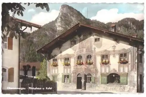 Ansichtskarte, Oberammergau, Pilatushaus u. Kofel, um 1965