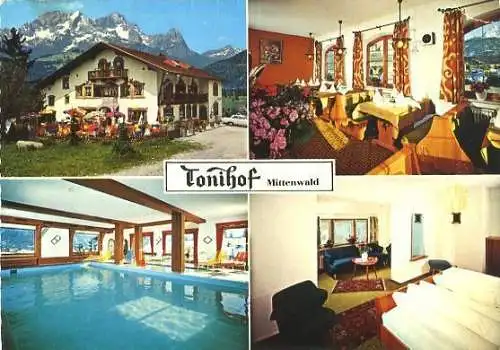 Ansichtskarte, Mittenwald, Hotel "Toni-Hof", 4 Abb., 1976