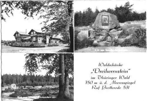 Ansichtskarte, Brotterode Thür. Wald, Waldschänke "Dreiherrnstein", drei Abb., 1968