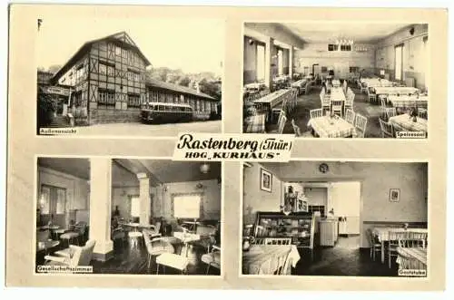 Ansichtskarte, Rastenberg Thür., HOG "Kurhaus", vier Abb., 1962