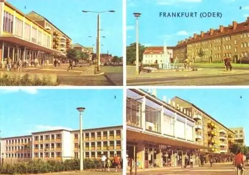 Ansichtskarte, Frankfurt Oder, 4 Abb., u.a. Autosalon, 1974