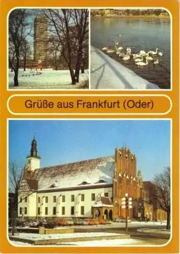 Ansichtskarte, Frankfurt Oder, drei Winteransichten, 1987