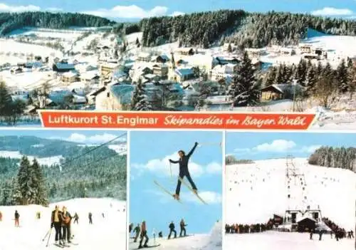 Ansichtskarte, St. Englmar, 4 Winteransichten, u.a. Ski, um 1988