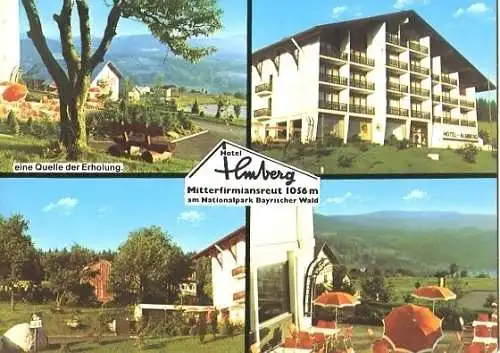 Ansichtskarte, Mitterfirmiansreut, Hotel Almberg, 4 Abb., 1975