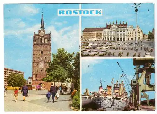 Ansichtskarte, Rostock, drei Abb., 1968