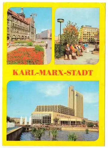 AK, Chemnitz, Karl-Marx-Stadt, drei Abb., 1986