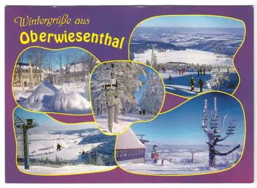 Ansichtskarte, Oberwiesenthal, fünf Wintermotive, gestaltet, um 2000