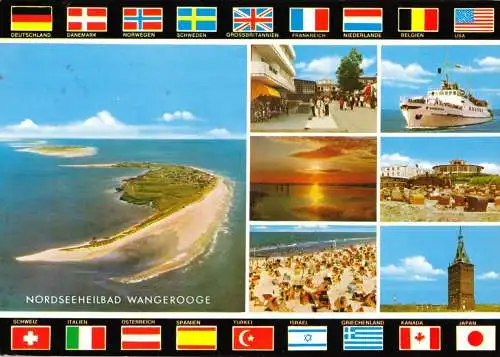 Ansichtskarte, Nordseeheilbad Wangerooge, sieben Abb., Flaggen, um 1986