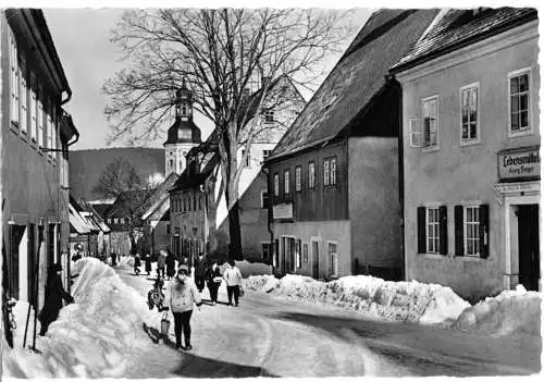 Ansichtskarte, Geising Osterzgeb., Langestr., Winter, 1960