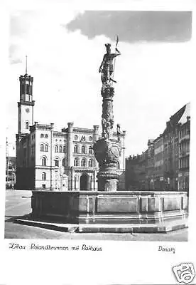 Foto im AK-Format, Zittau, Rolandbrunnen u. Rathaus