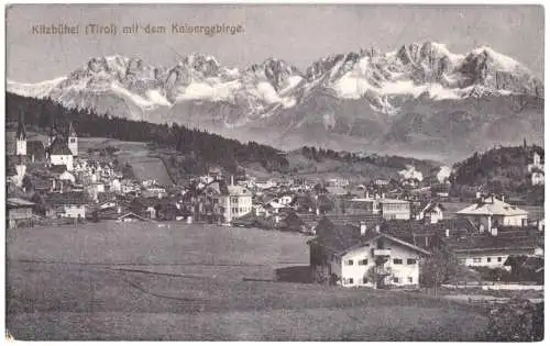 Ansichtskarte, Kitzbühel, Teilansicht mit Kaisergebirge, um 1912