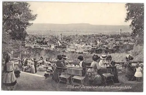 Ansichtskarte, Darmstadt, Ludwigshöhe, Terrasse, belebt, 1912