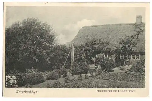 Ansichtskarte, Westerland Sylt, Friesengarten mit Friesenbrunnen, um 1930