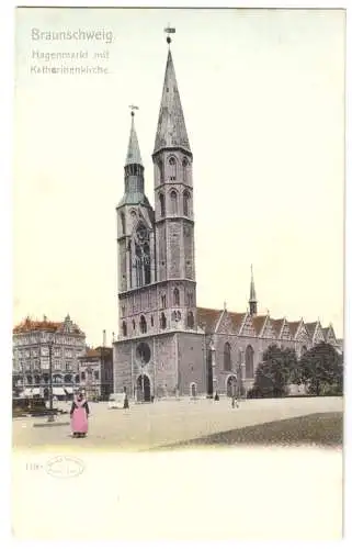 Ansichtskarte, Braunschweig, Hagenmarkt mit Katarinenkirche, um 1900