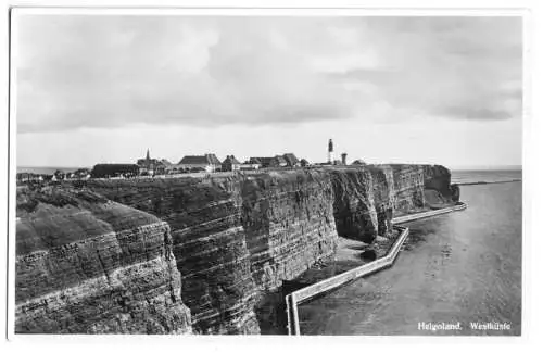 Ansichtskarte, Insel Helgoland, Teilansicht der Westküste mit Leuchtturm, um 1935