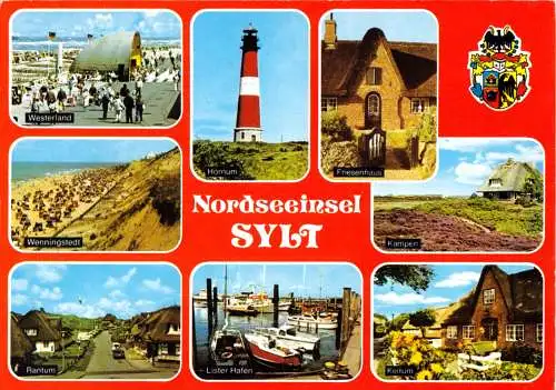 Ansichtskarte, Nordseeinsel Sylt, acht Abb. u.a. Leuchtturm, 1991