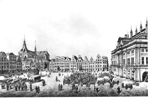Ansichtskarte, Rostock, Neuer Markt, nach einer Lithografie um 1840, 1974