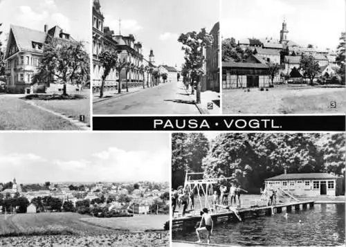 Ansichtskarte, Pausa Vogtl., fünf Abb., u.a. Freibad, 1978