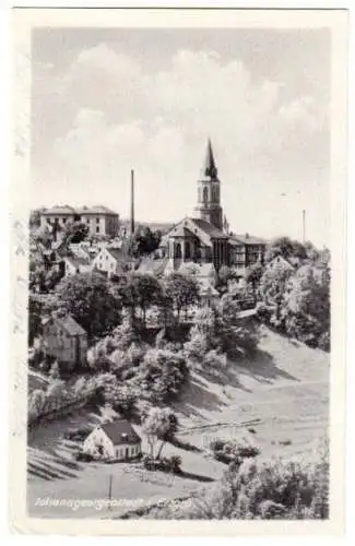 Ansichtskarte, Johanngeorgenstadt, Teilansicht mit Kirche, 1951