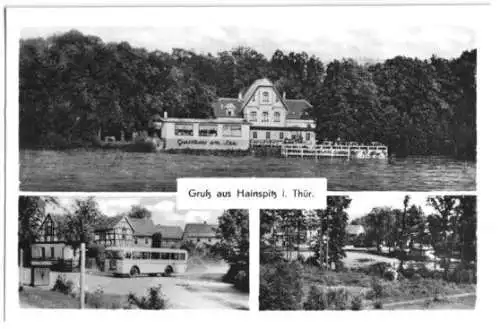 Ansichtskarte, Hainspitz Thür., drei Abb., Gasthaus am See, 1955