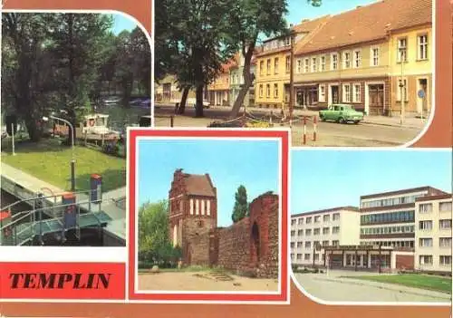 Ansichtskarte, Templin, 4 Abb., u.a. FDGB-Heim, 1986