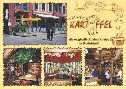 Ansichtskarte, Rudolstadt, "Verrücktes Kartoffelhaus", 4 Abb, 1997