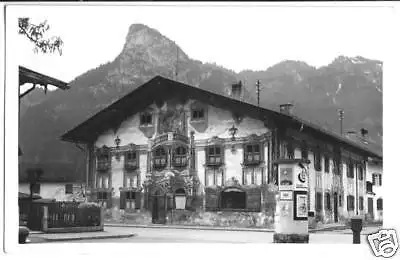 Ansichtskarte, Oberammergau, Pilatus-Haus, Litfaßsäule, 1950