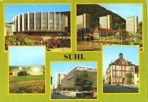 Ansichtskarte, Suhl, 5 Abb, u.a. Stadthalle der Freundschaft, 1982